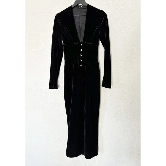 House of CB Arabella Black Velvet Corset Dress Romantic Victorian Goth Size S - Picture 4 of 10